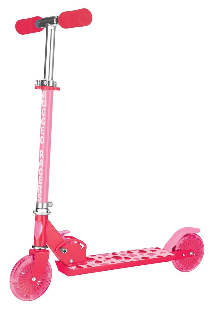 Rugged Racers Two Wheel Kids Scooter with Pink Heart Design