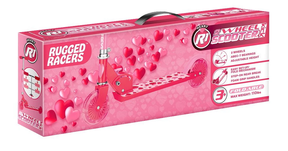 Rugged Racers Two Wheel Kids Scooter with Pink Heart Design