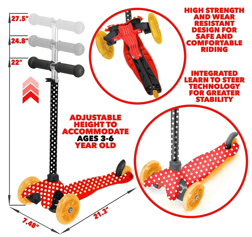 Rugged Racers Mini 3-Wheel Kids Scooter in Red Polka Dot