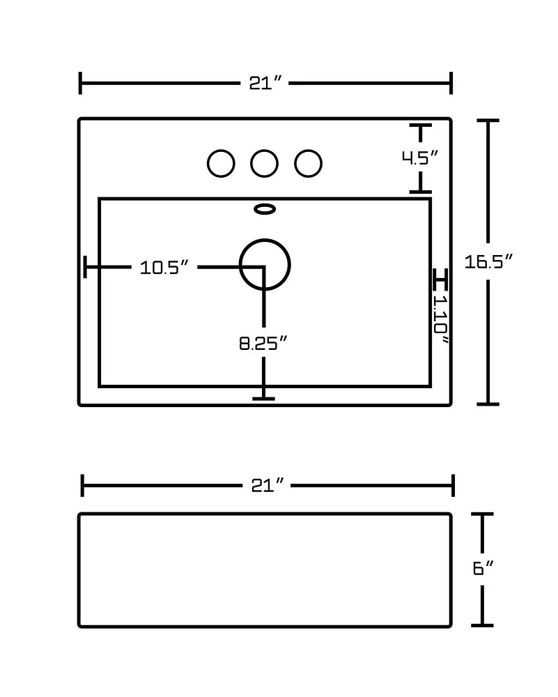 21-in. W Wall Mount White Bathroom Vessel Sink Set For 3H4-in. Center Faucet AI-14823