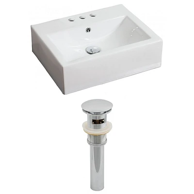 21-in. W Wall Mount White Bathroom Vessel Sink Set For 3H4-in. Center Faucet AI-14823