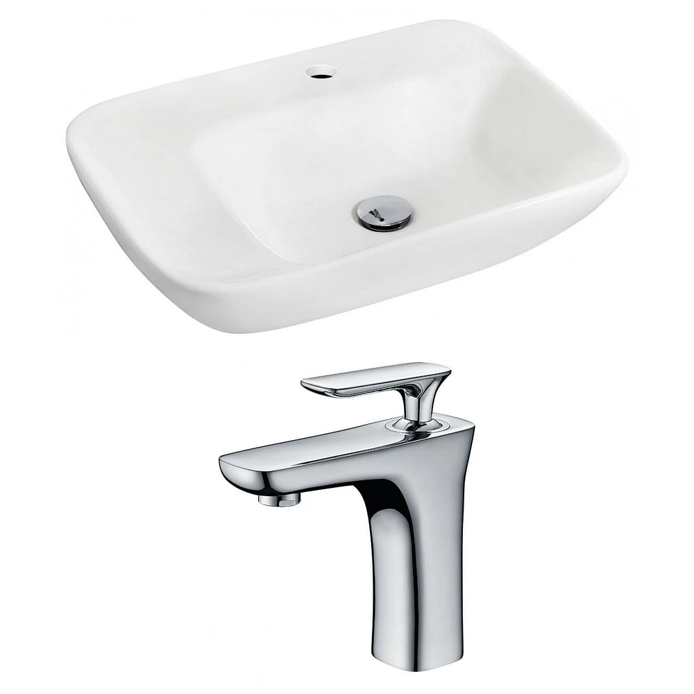 in. W Wall Mount White Bathroom Vessel Sink Set For 1 Hole Center Faucet AI