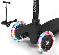 Rugged Racer Mini 3-Wheel Scooter With LED Lights in Black, ages 3-6, max 80lbs, adjustable height