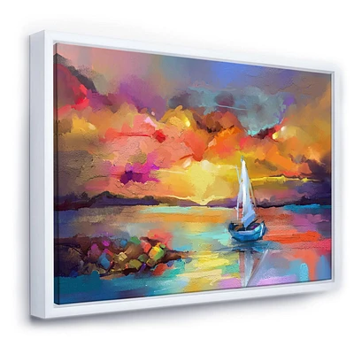 Designart Sunset Painting With Colorful Reflections II FLOAT FRAME WALL ART