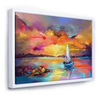 Designart Sunset Painting With Colorful Reflections II FLOAT FRAME WALL ART