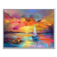 Designart Sunset Painting With Colorful Reflections II FLOAT FRAME WALL ART