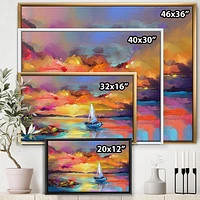 Designart Sunset Painting With Colorful Reflections II FLOAT FRAME WALL ART