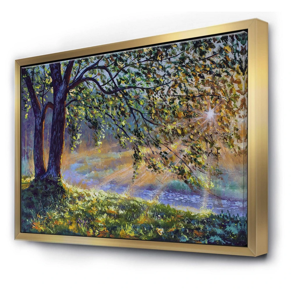 Designart Tree By River First Rays Of Afternoon Sun FLOAT FRAME WALL ART