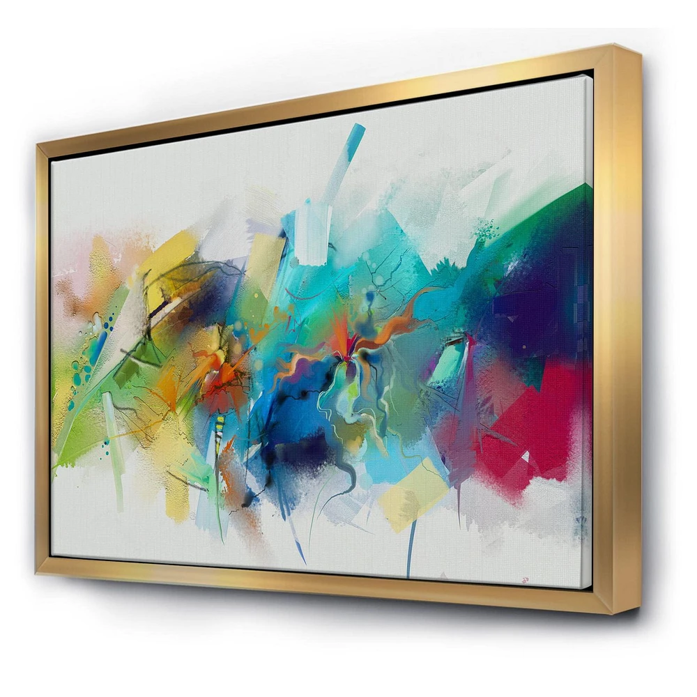 Designart Turquoise Story With Touches Of Yellow And Red FLOAT FRAME WALL ART