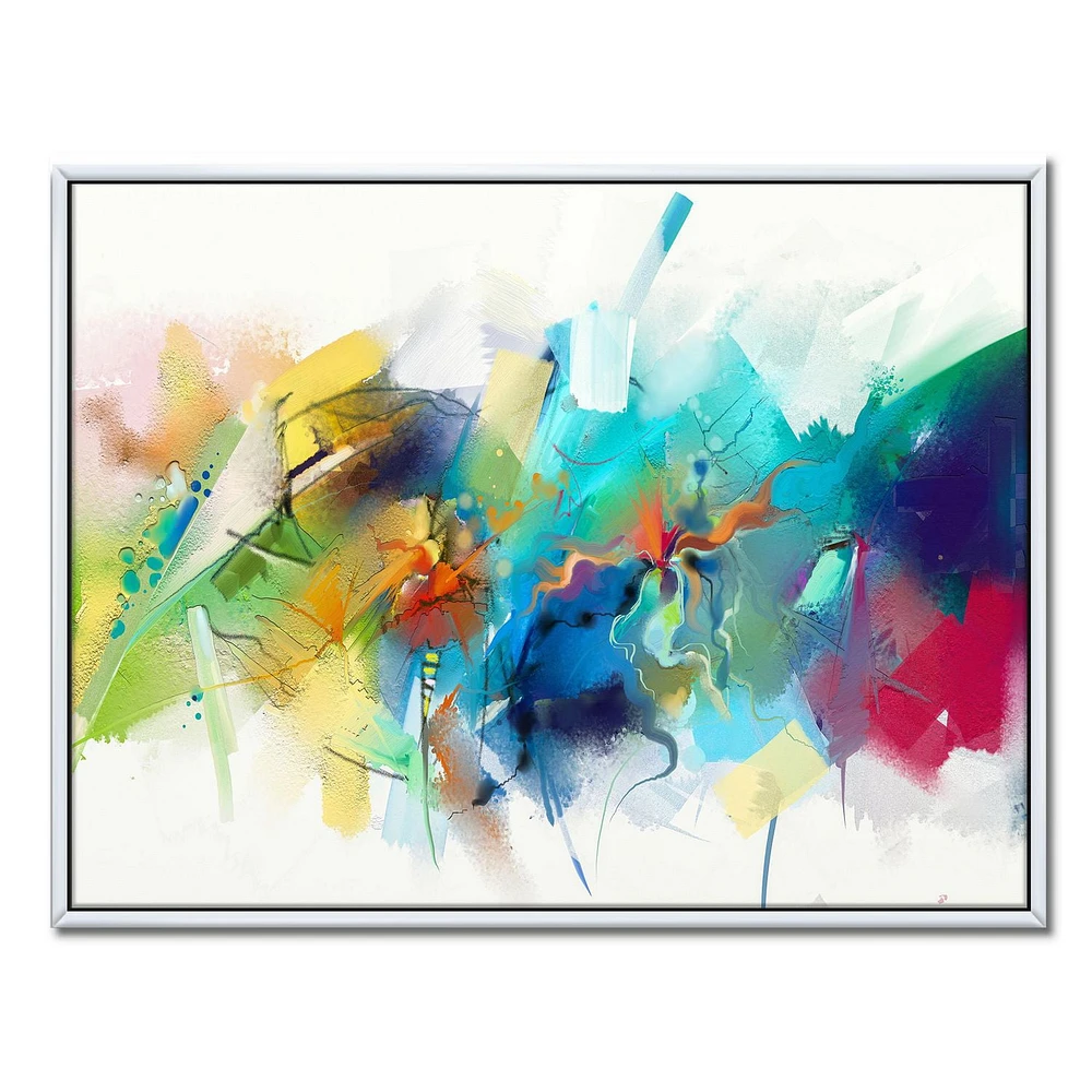 Designart Turquoise Story With Touches Of Yellow And Red FLOAT FRAME WALL ART