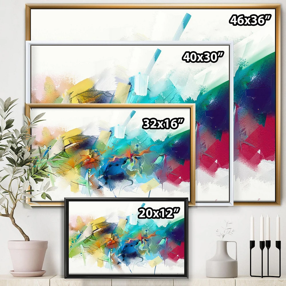 Designart Turquoise Story With Touches Of Yellow And Red FLOAT FRAME WALL ART