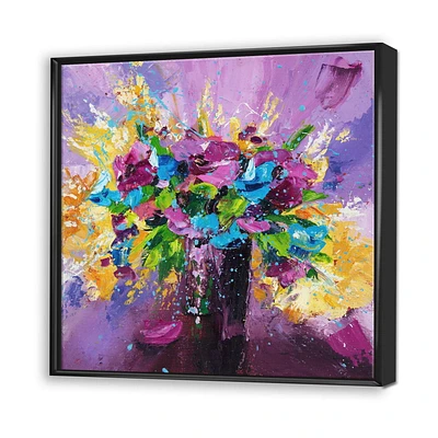 Designart Bouquet lumineux de fleurs de printemps sur fond violet ART MURAL À CADRE FLOTTÉ