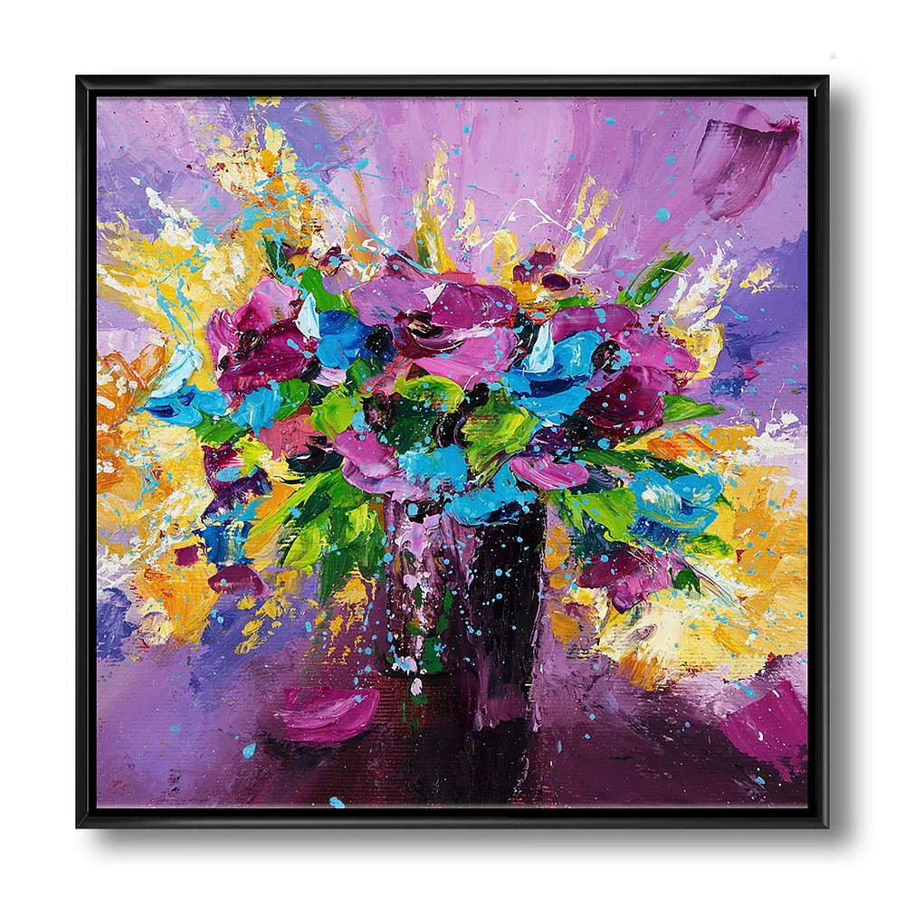 Designart Bright Bouquet Of Spring Flowers On Purple Background FLOAT FRAME WALL ART