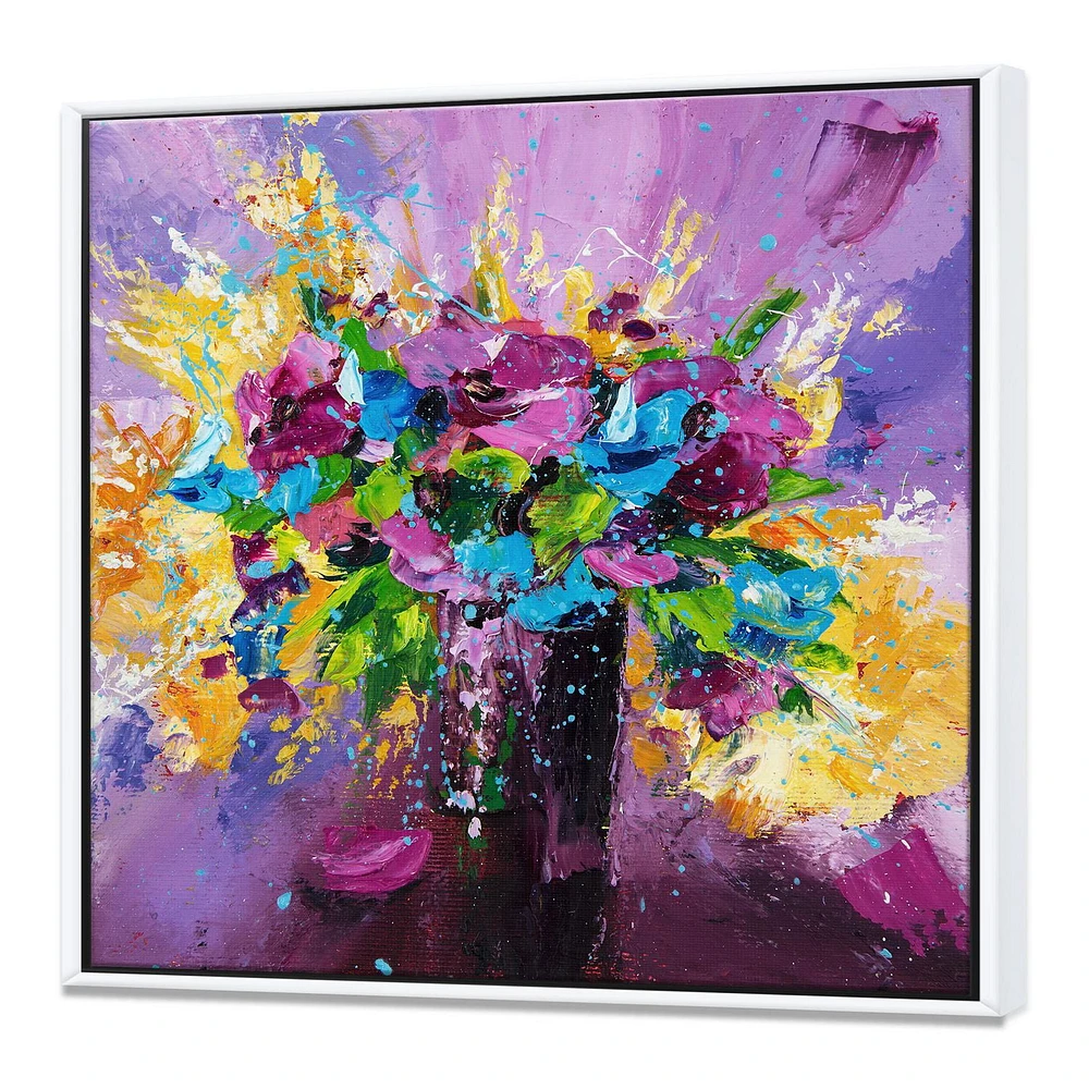 Designart Bright Bouquet Of Spring Flowers On Purple Background FLOAT FRAME WALL ART