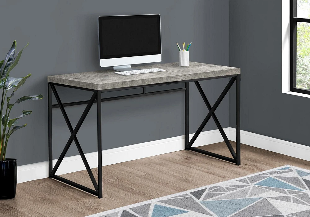 Monarch Specialties Computer Desk, Home Office, Laptop, Work, Metal, Laminate, Grey, Black, Contemporary, Modern