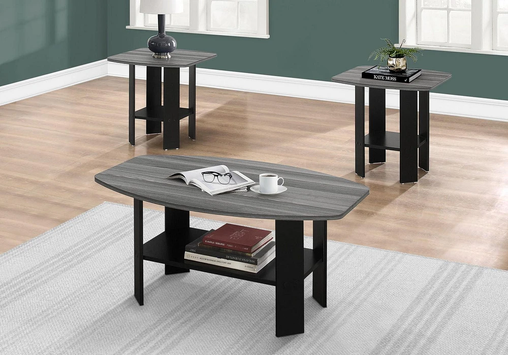 Monarch Specialties Table Set, 3pcs Set, Coffee, End, Side, Accent, Living Room, Laminate, Black, Grey, Transitional