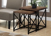 Monarch Specialties Nesting Table, Set Of 2, Side, End, Metal, Accent, Living Room, Bedroom, Metal, Laminate, Brown, Black, Contemporary, Modern