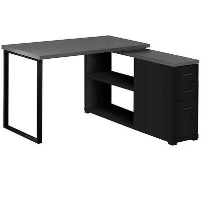 Monarch Specialties Computer Desk, Home Office, Corner, Left, Right Set-up, Storage Drawers, L Shape, Work, Laptop, Metal, Laminate, Black, Grey, Contemporary, Modern