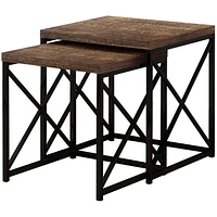 Monarch Specialties Nesting Table, Set Of 2, Side, End, Metal, Accent, Living Room, Bedroom, Metal, Laminate, Brown, Black, Contemporary, Modern