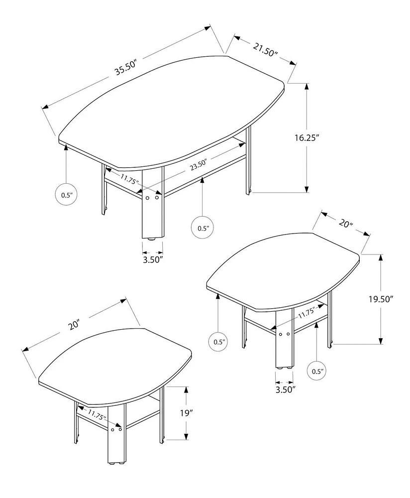 Monarch Specialties Table Set, 3pcs Set, Coffee, End, Side, Accent, Living Room, Laminate, Black, Grey, Transitional