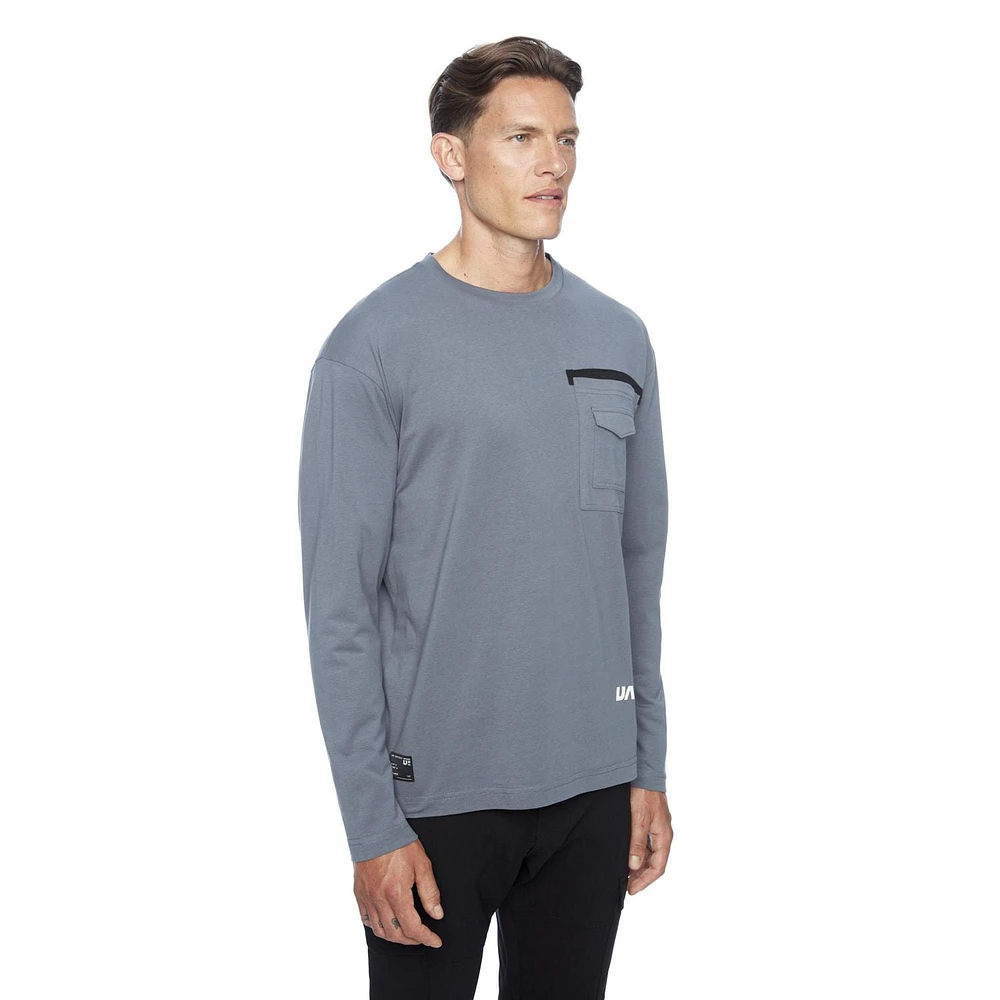 Dark Black Men's Long-Sleeve Henley T-Shirt