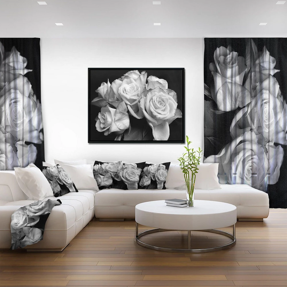 Designart Bunch of Roses Black and White FLOAT FRAME WALL ART