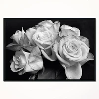 Designart Bunch of Roses Black and White FLOAT FRAME WALL ART