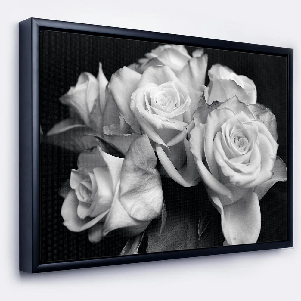 Designart Bunch of Roses Black and White FLOAT FRAME WALL ART