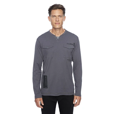 Dark Black Henley graphique à manches longues pour hommes