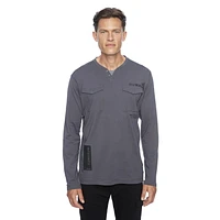 Dark Black Henley graphique à manches longues pour hommes