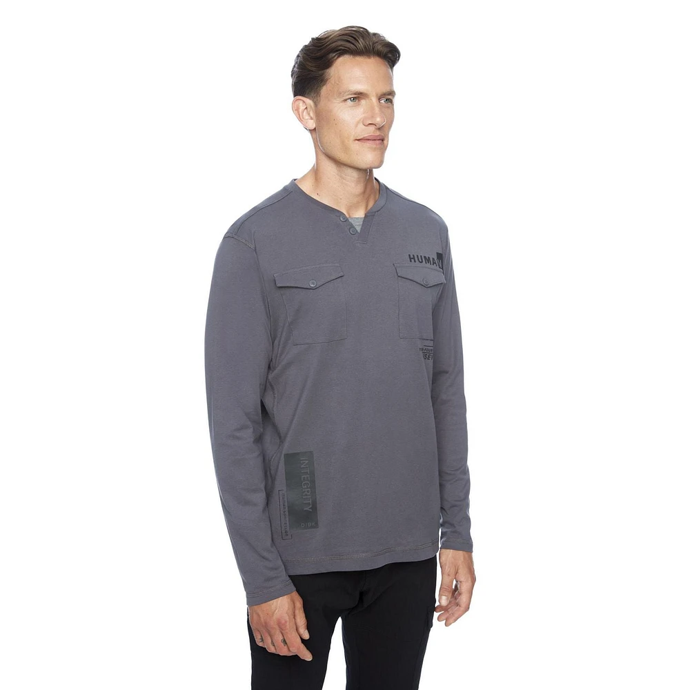 Dark Black Henley graphique à manches longues pour hommes