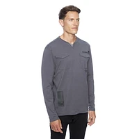 Dark Black Henley graphique à manches longues pour hommes