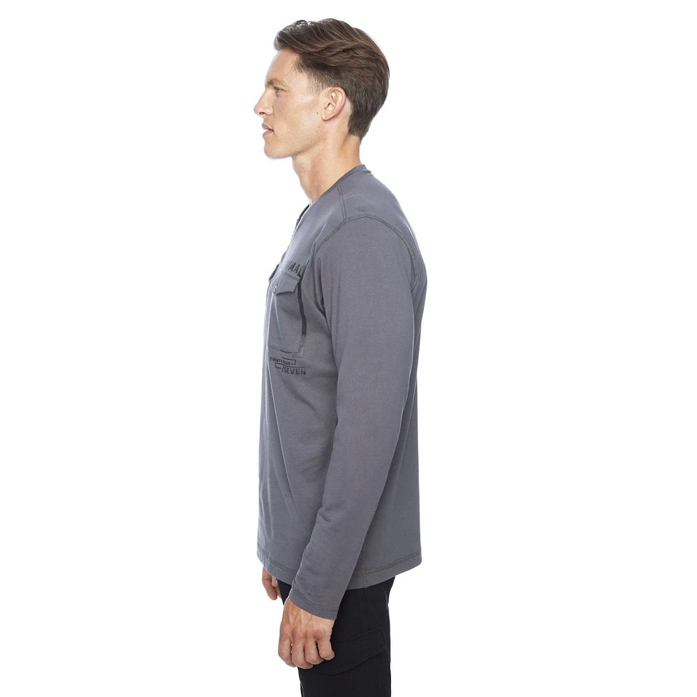 Dark Black Henley graphique à manches longues pour hommes
