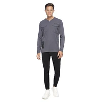 Dark Black Henley graphique à manches longues pour hommes