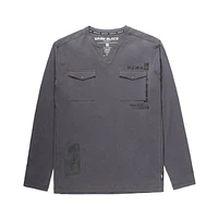 Dark Black Henley graphique à manches longues pour hommes