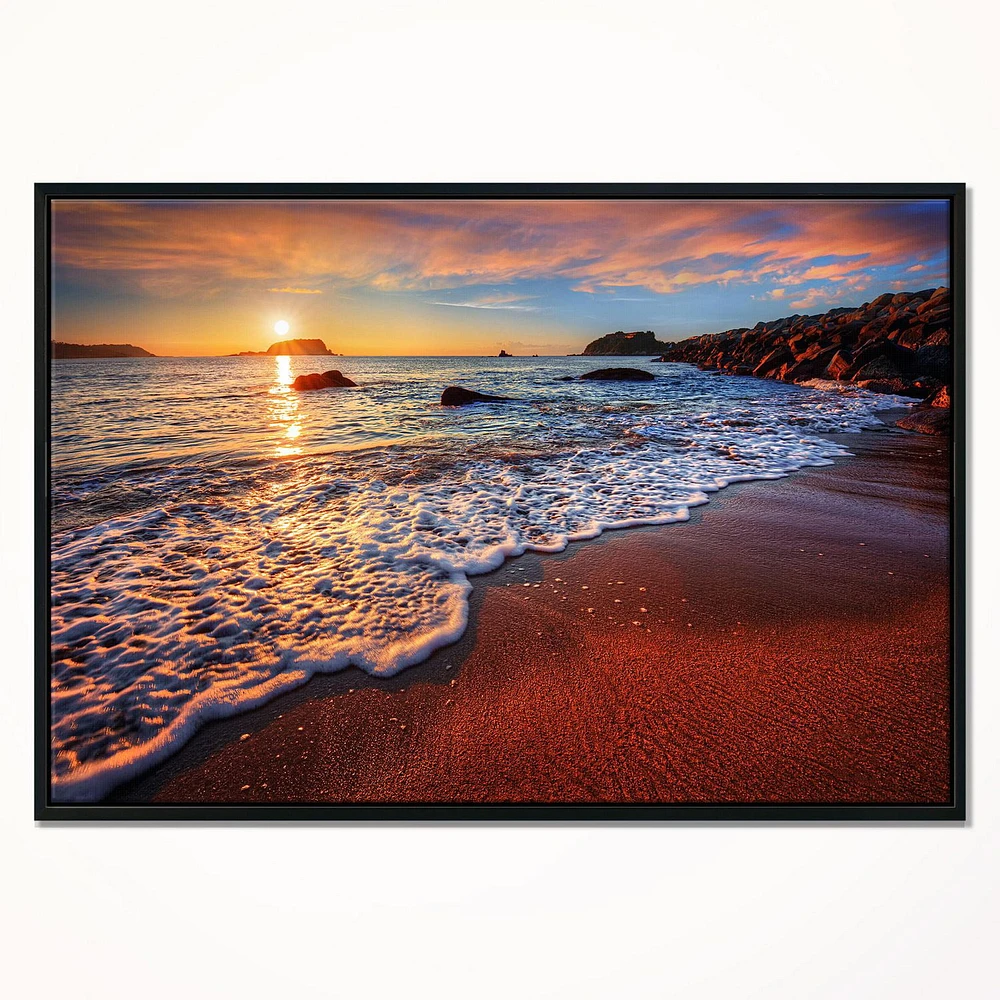 Designart Stunning Ocean Beach at Sunset FLOAT FRAME WALL ART