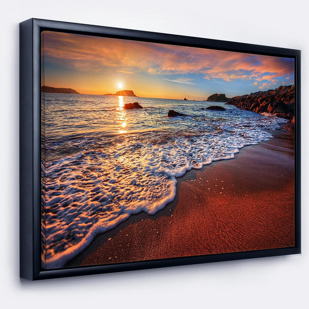 Designart Stunning Ocean Beach at Sunset FLOAT FRAME WALL ART