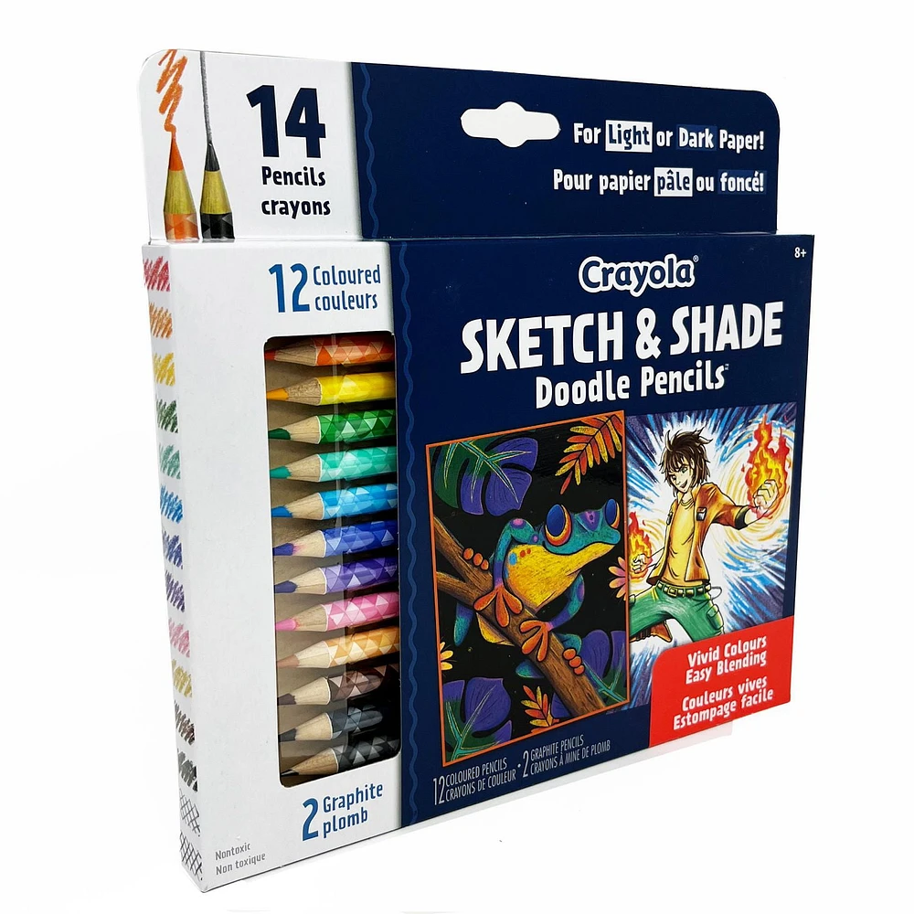 Crayola Sketch & Shade Doodle Pencils, 14 Count, Highly pigmented coloured pencils