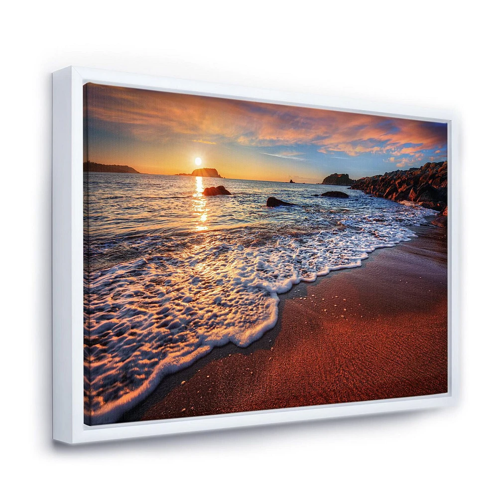 Designart Stunning Ocean Beach at Sunset FLOAT FRAME WALL ART