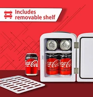 Coca-Cola Portable Thermoelectric Mini Fridge Cooler/Warmer, 6-Can Capacity, 4L/4.2 qt, 12V DC/110V AC for Home, Dorm, Car, Boat, Skincare, Beverages, Snacks, Medication