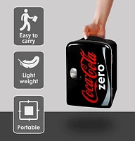 Coca-Cola Portable Thermoelectric Mini Fridge Cooler/Warmer, 6-Can Capacity, 4L/4.2 qt, 12V DC/110V AC for Home, Dorm, Car, Boat, Skincare, Beverages, Snacks, Medication