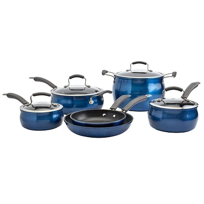 Epicurious 10 Piece Aluminum Cookware Set, Double Riveted Silicone Handles