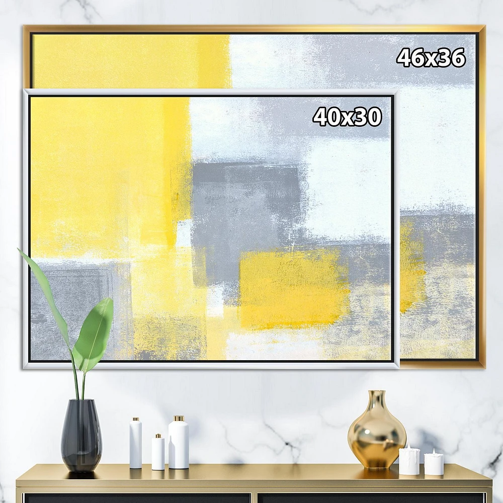 Designart Grey and Yellow Blue Abstract XXI FLOAT FRAME WALL ART