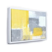 Designart Grey and Yellow Blue Abstract XXI FLOAT FRAME WALL ART