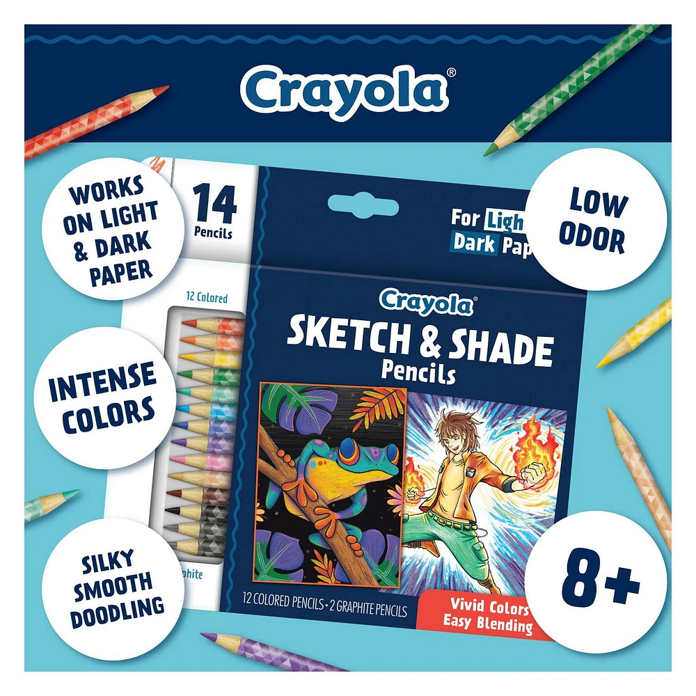 Crayola Sketch & Shade Doodle Pencils, 14 Count, Highly pigmented coloured pencils