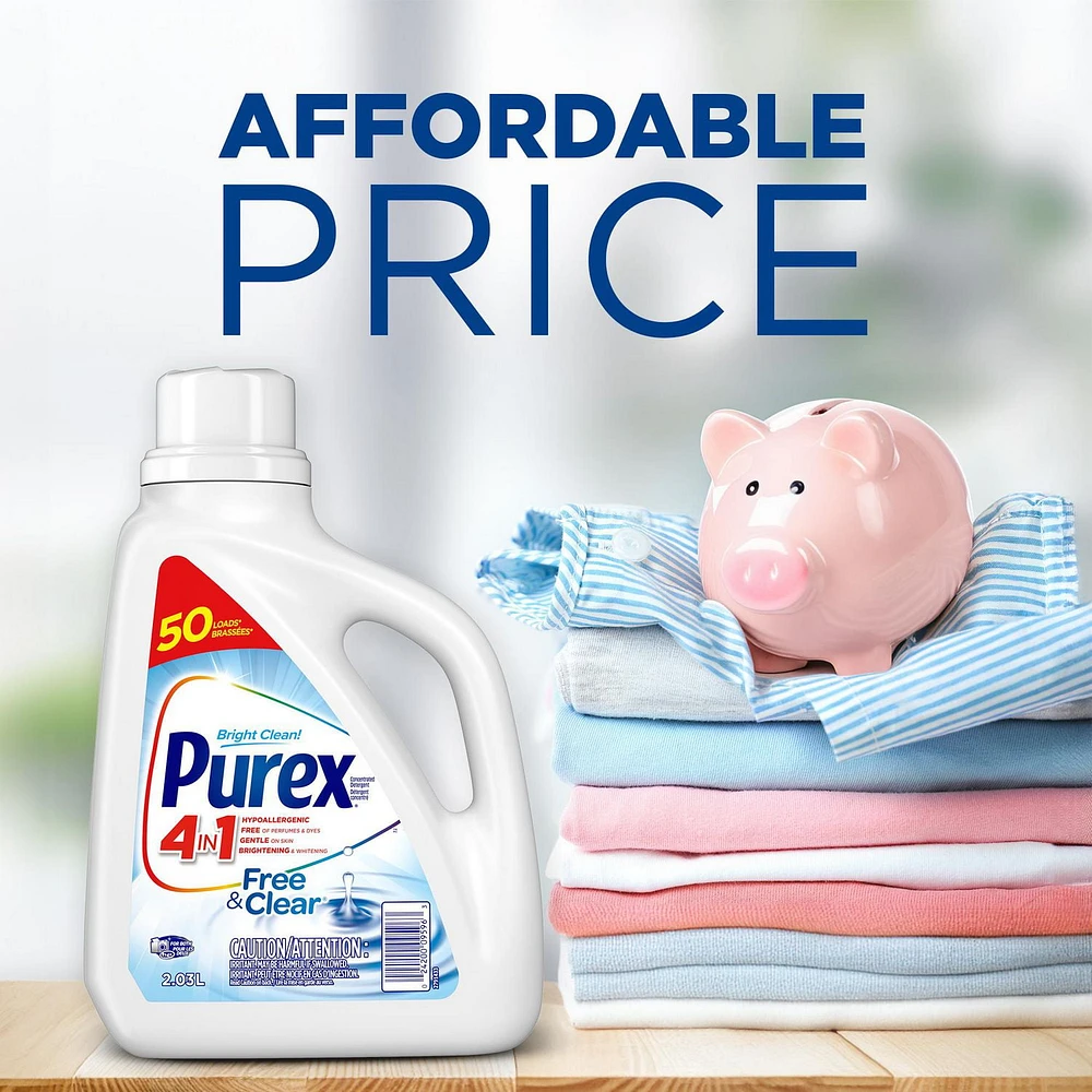 Purex 4 in 1 Liquid Laundry Concentrated Detergent, Free & Clear, 2.03 L