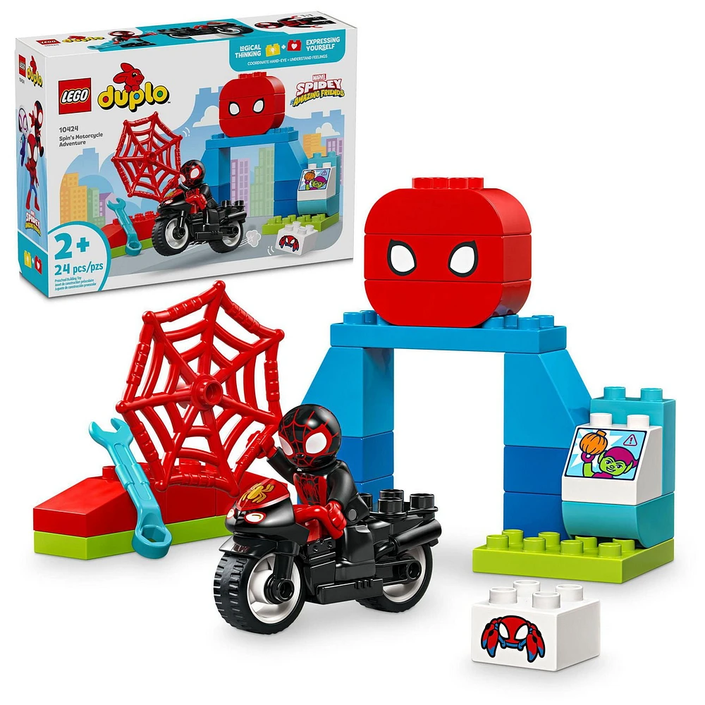 LEGO DUPLO Marvel Spin’s Motorcycle Adventure, Spidey Fantasy Playset, Motorcycle Toy with Wheels, 10424