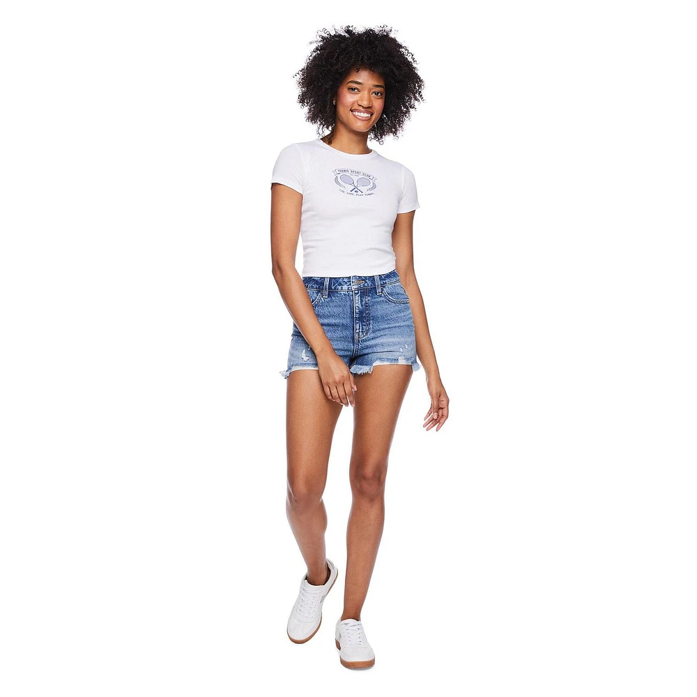T-shirt côtelé coupe bébé No Boundaries pour femmes Tailles TP–TTG