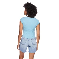 No Boundaries Women's Rib Henley Tee, Sizes XS-XXL