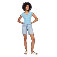 No Boundaries Women's Rib Henley Tee, Sizes XS-XXL
